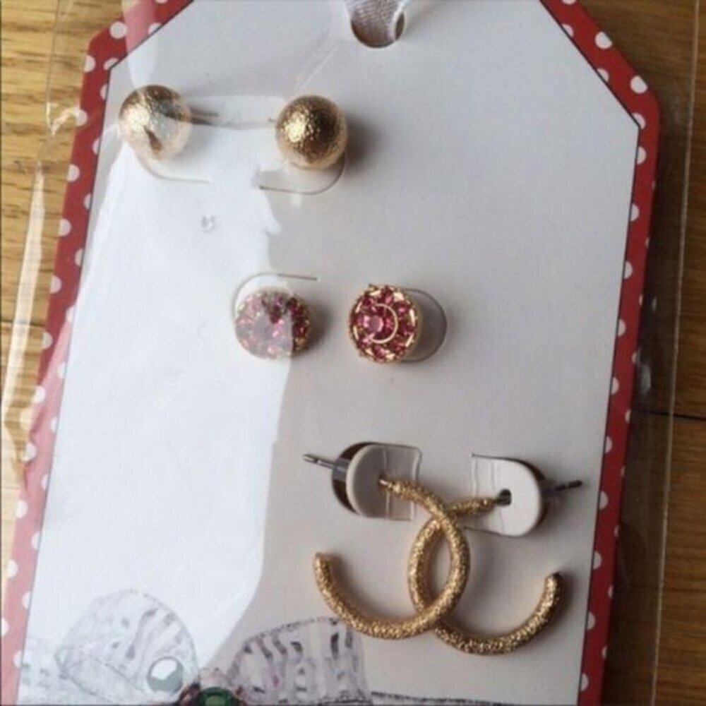 New Rose Gold Earrings Set Of 3 Pairs - Picture 4 of 4
